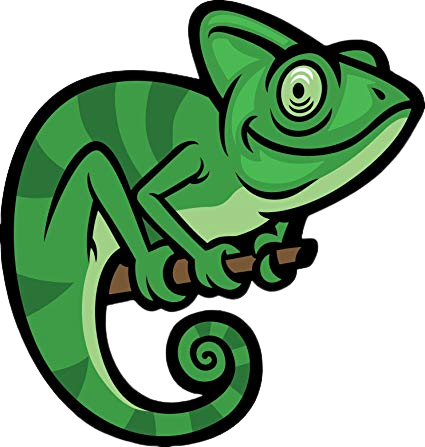 This is a cartoon of a chameleon, the mascot of MeaLeon